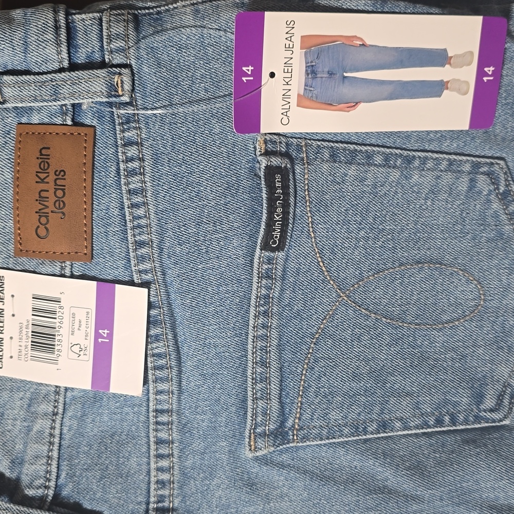 NWT Calvin Klein Women's Size 14 High Rise Straight Leg Light Blue Jeans - Picture 6 of 8